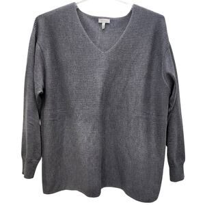 Ella Moss Women's Pullover Ribbed V-Neck Sweater Gray Soft Size XL